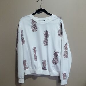 SHEIN White Pineapple Print Crewneck Sweater Size XL